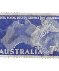 7 d - Australian Penny 1957 Used Postage Stamp Map of Australia and Caduceus