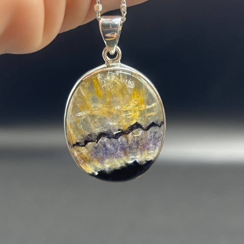 Blue John Fluorite Pendant in Sterling Silver