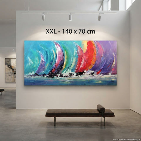 Monika Spiewak - Regatta - Oil Painting Stretched On The Frame - XXL - Ready To Hang - 1/1 Unique Piece