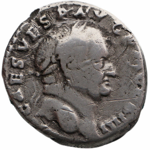 74 AD Roman Empire Denarius Vespasian Coin (jug and lituus)