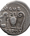 74 AD Roman Empire Denarius Vespasian Coin (jug and lituus)