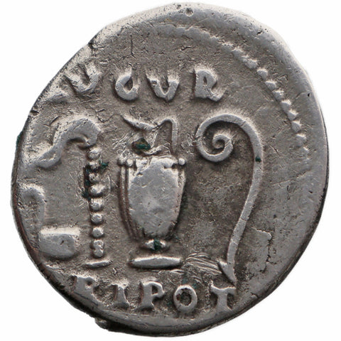 74 AD Roman Empire Denarius Vespasian Coin (jug and lituus)