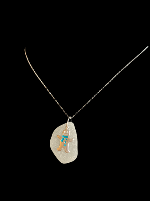 Collier en argent 925 Bonhomme en pain d'épices sur verre dépoli