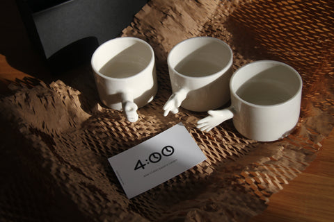 Gesture Ceramic Mug – Handmade Porcelain Coffee Cup (Rock-Paper- Scissors set)