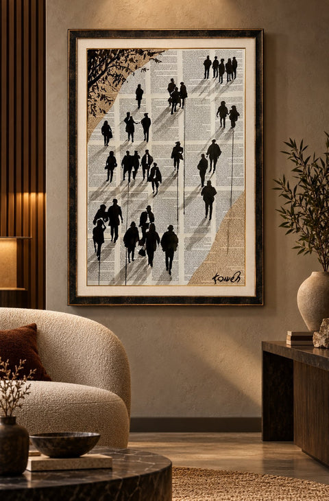 TOMEH 1988 - “Edge” – XL Original Painting – Ink Drawing on Vintage Book Pages .