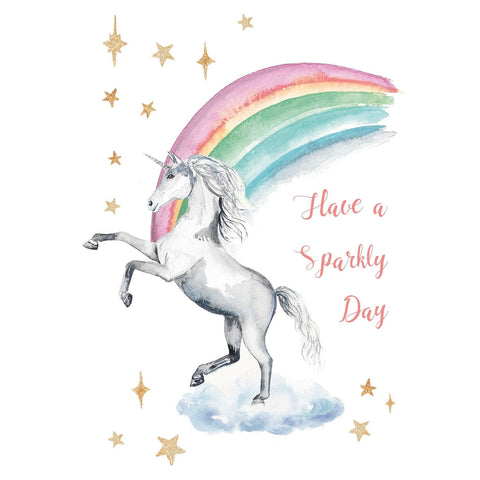 Unicorn rainbow hand painted greetings card