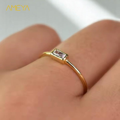 Bague empilable Ameya taille 6 - Plaqué or 18 carats - Luxe léger et minimaliste - Style coréen chic - Zircon - Argent sterling 925