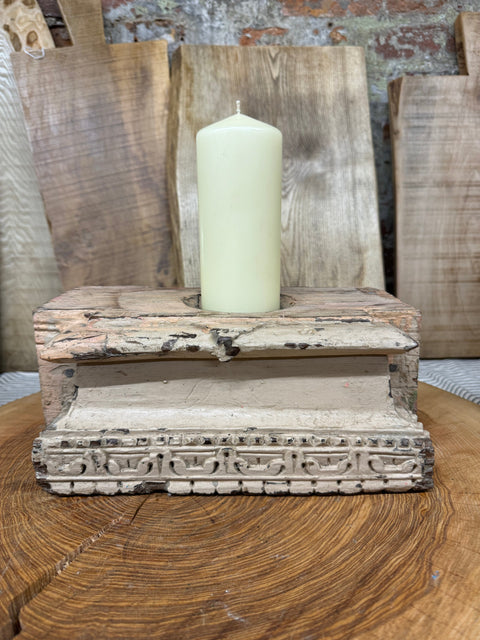 Rustic Church Candle Holder / Indian Pillar Base Holder / Farmhouse Decor Pink