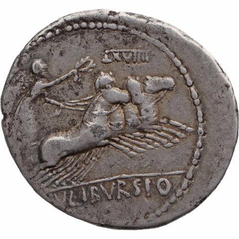 85 BC Roman Republic Denarius Lucius Julius Bursio Coin