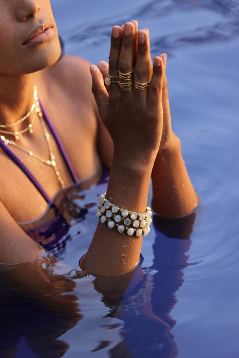 Moonstone Cuff Bangles – Adjustable Brass Bracelets with Natural Stones.