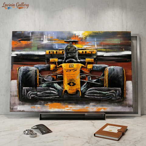 Vintage Handcrafted Race Car 3D Metal Wall Art, Original Painting, Living Room Decor, Unique Gift