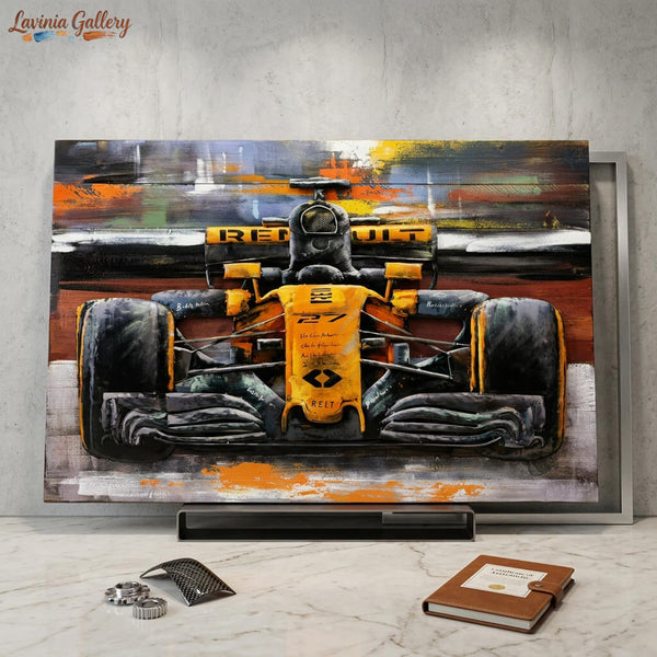 Vintage Handcrafted Race Car 3D Metal Wall Art, Original Painting, Living Room Decor, Unique Gift