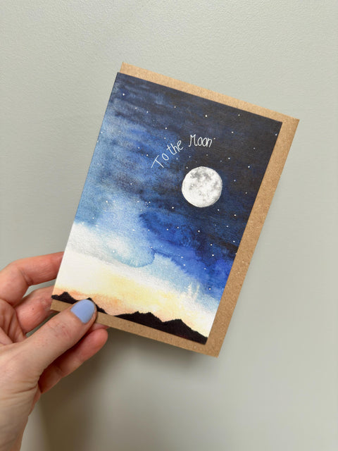 Hand-Painted Moon & Stars Watercolour Greeting Card