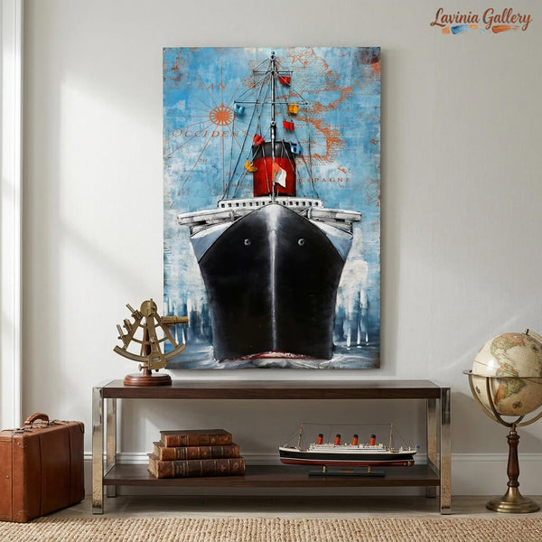 Vintage Handcrafted Ocean Liner 3D Metal Wall Art, Original Painting, Living Room Decor, Unique Gift
