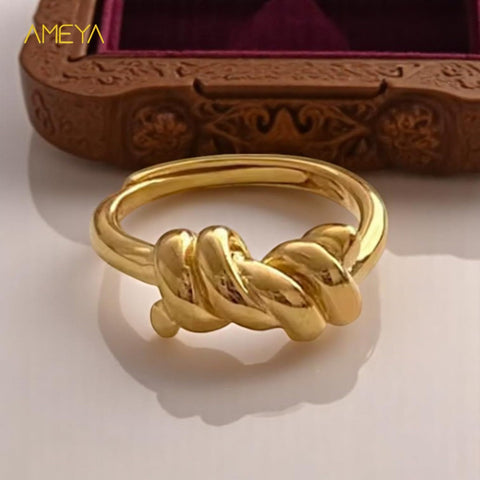 Bague Ameya à nœud torsadé, argent plaqué or 18 carats, design croissant ajustable