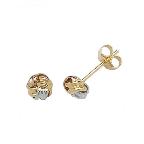 Dreifarbige Knoten-Ohrstecker aus 9-karätigem Gelbgold ES360