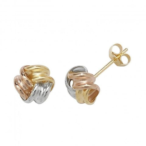 Dreifarbige Knoten-Ohrstecker aus 9-karätigem Gelbgold ES362