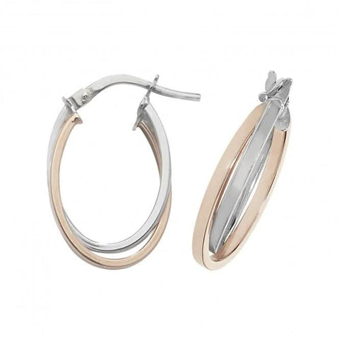 Boucles d'oreilles créoles ovales doubles en or rose et blanc 9 carats ER1011R