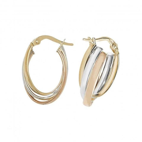 Boucles d'oreilles créoles ovales en or tricolore 9 carats ER1001