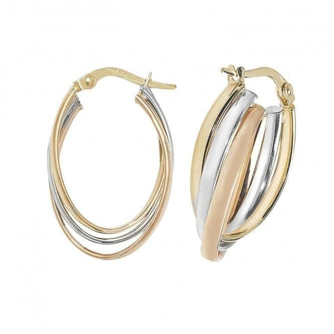 Boucles d'oreilles créoles ovales en or tricolore 9 carats ER1002