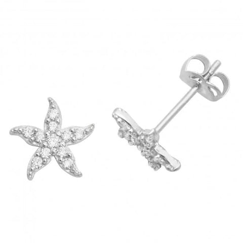 Ohrstecker aus 9-karätigem Weißgold mit Zirkonia in Fischsternform ES459W