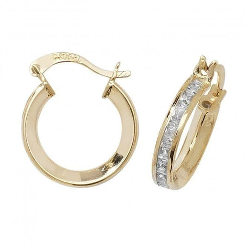 Boucles d'oreilles créoles en or jaune 9 carats et zirconiums de 10 mm ER086