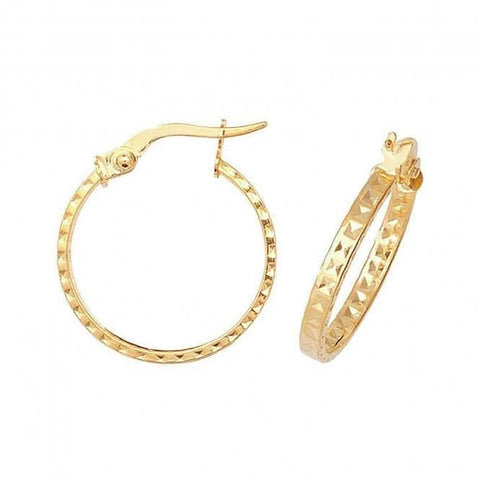 9 Karat Gelbgold 15 mm Diamantgeschliffene Creolen ER652