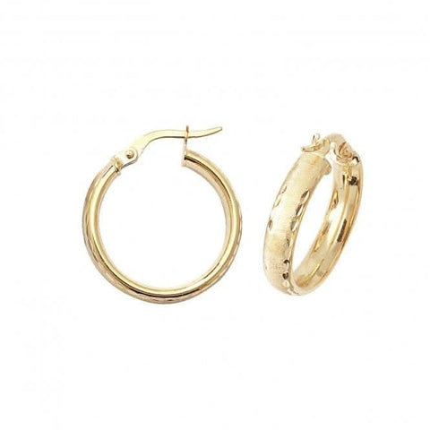 9 Karat Gelbgold 15 mm Diamantgeschliffene Creolen ER881