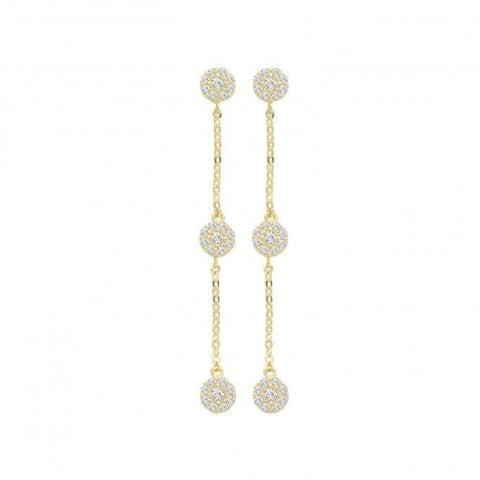 Boucles d'oreilles pendantes rondes en or jaune 9 carats et zirconiums ER1159