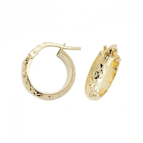 Boucles d'oreilles créoles en or jaune 9 carats à facettes diamantées ER1044