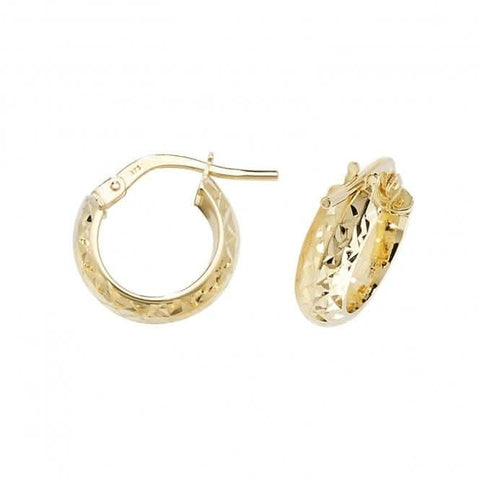 Boucles d'oreilles créoles en or jaune 9 carats à facettes diamantées ER1044