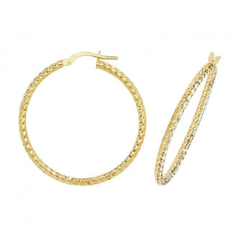 Boucles d'oreilles créoles en or jaune 9 carats, 30 mm, taille diamant, ER951