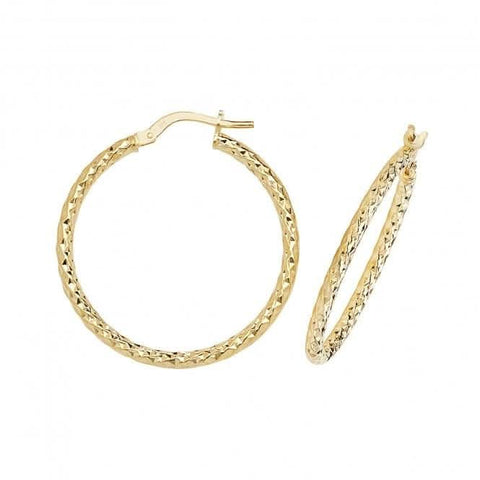 Boucles d'oreilles créoles en or jaune 9 carats, 30 mm, taille diamant, ER951