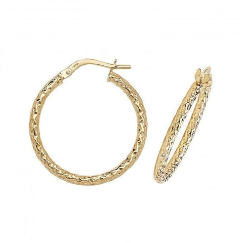 Boucles d'oreilles créoles en or jaune 9 carats, 30 mm, taille diamant, ER951