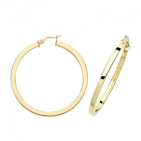 Boucles d'oreilles créoles carrées en or jaune 9 carats, 40 mm, ER775