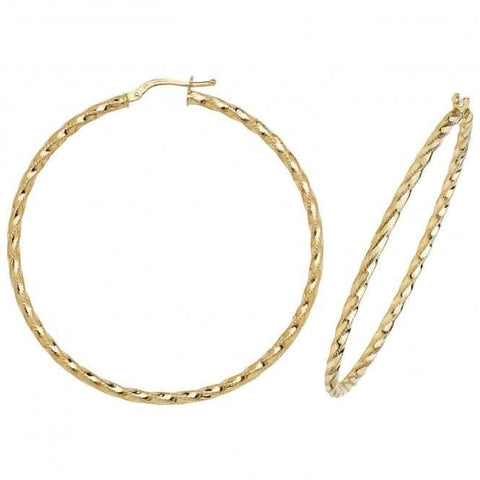 9 Karat Gelbgold 50 mm Diamantgeschliffene Creolen ER952