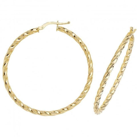 9 Karat Gelbgold 50 mm Diamantgeschliffene Creolen ER952