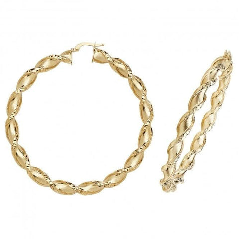 Boucles d'oreilles créoles double cercle 60 mm en or jaune 9 carats ER990