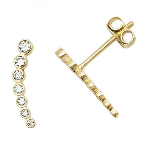 Ohrstecker mit gebogenem Stab und Zirkonia-Fassung aus 9-karätigem Gelbgold ES591