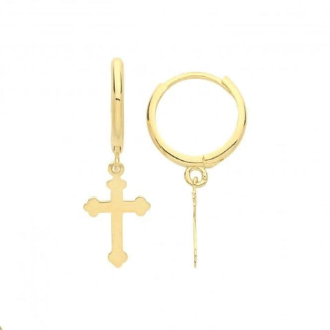 Boucles d'oreilles pendantes en or jaune 9 carats avec pendentif croix ER1178