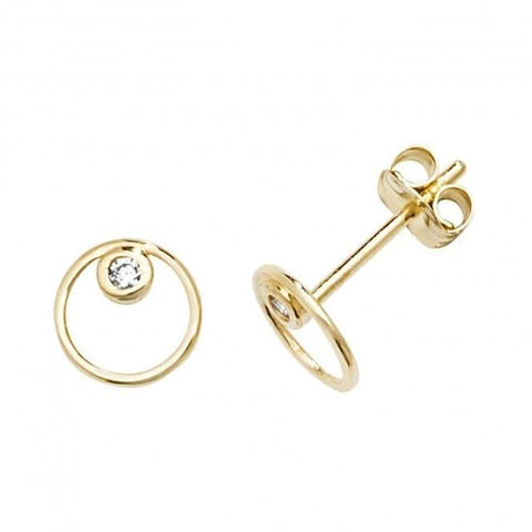 Doppelkreis-Ohrstecker aus 9-karätigem Gelbgold mit einzelnem Zirkonia ES597