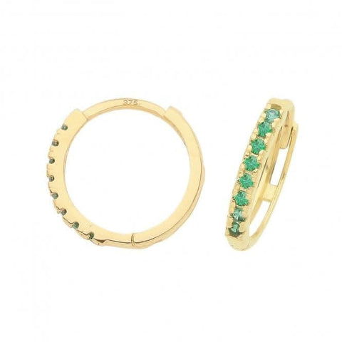 Boucles d'oreilles créoles en or jaune 9 carats avec pierres de zircon vert émeraude ER1181E