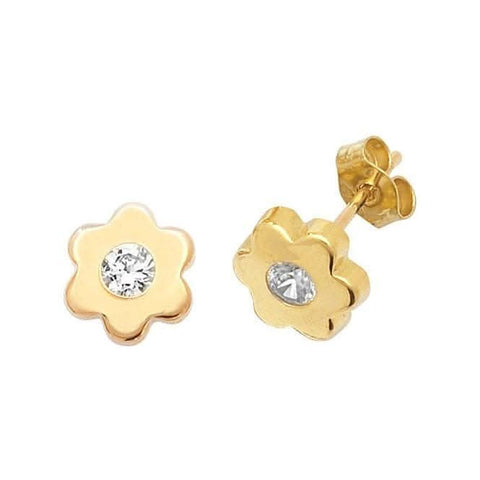 Ohrstecker aus 9-karätigem Gelbgold mit Zirkonia-Blumenmuster ES312
