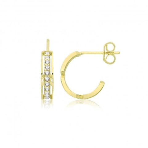 Boucles d'oreilles demi-créoles en or jaune 9 carats et zirconiums ER1197