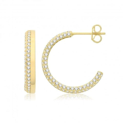 Boucles d'oreilles demi-créoles en or jaune 9 carats avec pierres de zircone ER1198