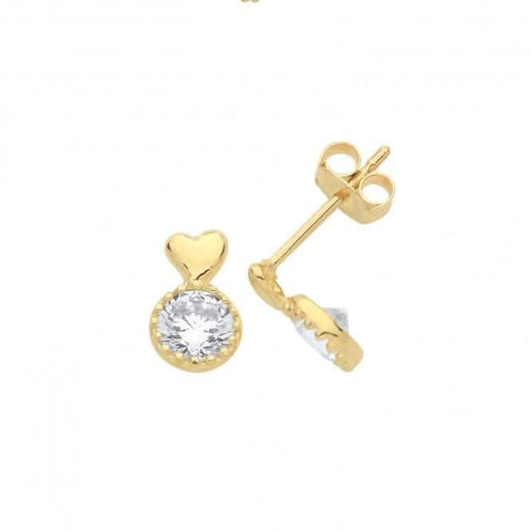 9 Karat Gelbgold Herz- und Zirkonia-Kreis-Ohrstecker ES1603
