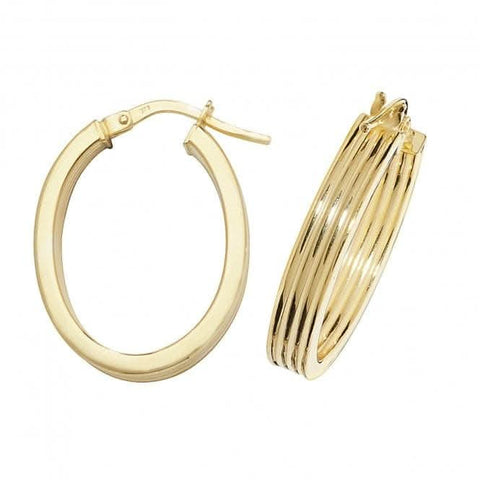 Boucles d'oreilles créoles ovales en or jaune 9 carats ER1017