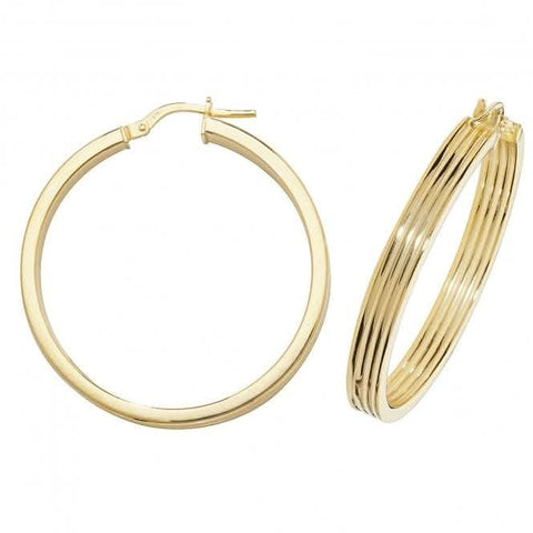 Boucles d'oreilles créoles ovales en or jaune 9 carats ER1017