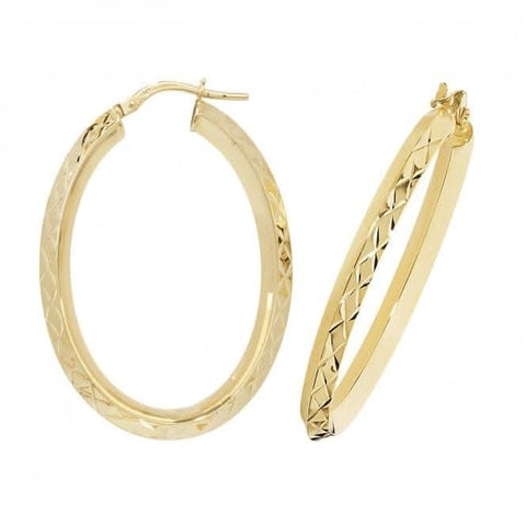 Boucles d'oreilles créoles ovales en or jaune 9 carats ER1018