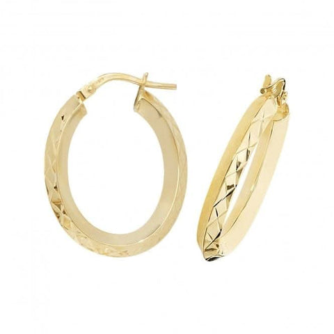 Boucles d'oreilles créoles ovales en or jaune 9 carats ER1018